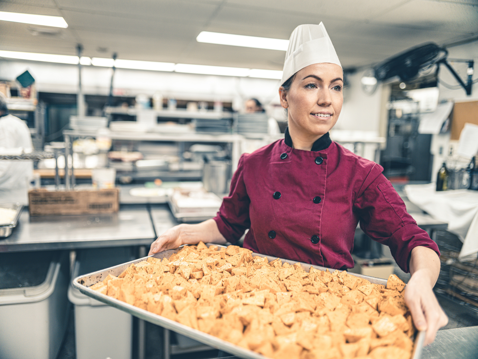 Female Chef working in industrial kitchen